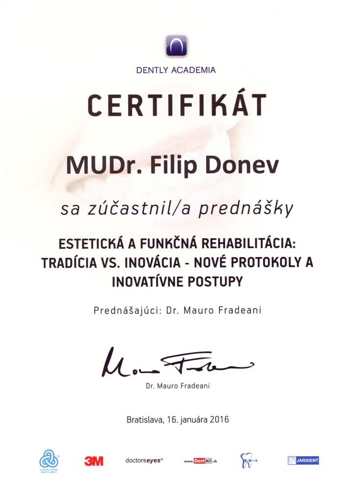 Zertifikat von MUDr. et MUDr. Filip Donev Nr. 05