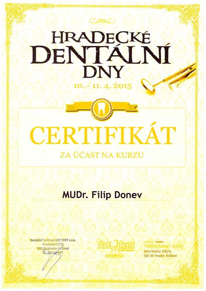Zertifikat von MUDr. et MUDr. Filip Donev Nr. 09