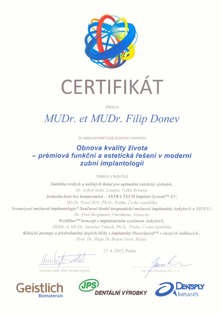 Zertifikat von MUDr. et MUDr. Filip Donev Nr. 10